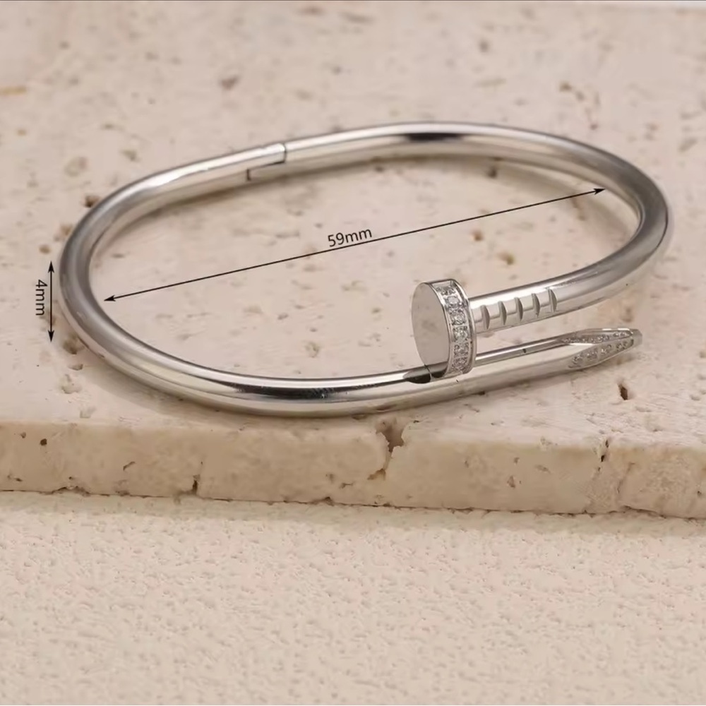 Silver Nail Bangle Crystal Bracelet - Picture 2 of 3